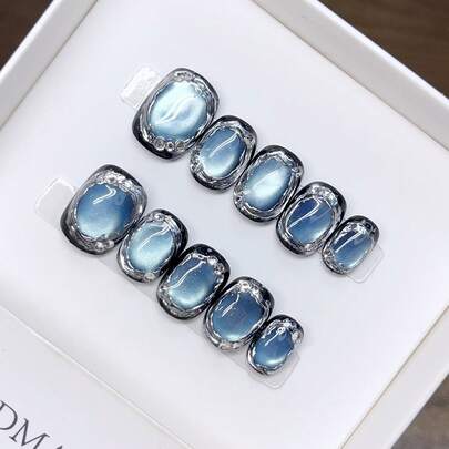 10 miếng dán móng tay thủ công, hình vuông ngắn hoặc tròn, miếng dán móng tay dạng ấn.