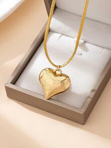 1pc Elegant Metallic Gold Rope Bowknot Shaped Pendant Necklace With Heart & Faux Pearl Charms, Suitable For Women's Daily, Party, Holiday, Date Outfit, Gift - Yellow Gold - View 5