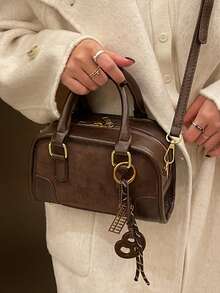 Neue Herbst/Winter Patchwork Kontrastfarben Kunstvelours & Kunstleder Motorrad Handtasche & Umhängetasche für Frauen