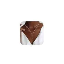 Luxval Lariat Gold Necklace For Women, Dainty Long Necklace 14k Gold Plated/Silver Y-Shaped Pendant Necklaces  Beaded Chain Drop Necklaces Jewelry For Women Gifts{"Color_name":"Silver-YLayeredShinnyNecklace"} - 銀色-YLayeredShinny項鍊 - 查看 1