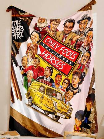 1pc Classic Sitcom "Only Fools And Horses" Flannel Blanket, Hypoallergenic Knitted Fabric, Digital Printing, Suitable For Bed, Sofa, Camping, Travel, Car And Holiday Home Decor, Ideal Gift For Birthday, Christmas, New Year, All Seasons, Hypoallergenic Gift | Playful Design | Durable Knit