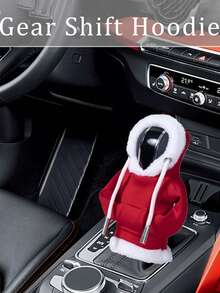 1pc Christmas Car Gear Shift Cover, Polyester Dust-Proof Sleeve With Pocket, Universal For Vehicle Interior Decoration, Christmas Car Gear Shift Knob Cover, Christmas Car Handbrake Warm Dust Cover