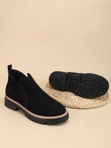 女士经典圆头套脚舒适双侧松紧带短靴，骑马靴，户外靴，切尔西靴