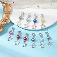 10 pezzi, 10 colori, ciondoli a forma di stella in lega, perle acriliche e moschettoni a gancio per decorazioni di borse, colori misti, 37,5 mm, 1 pezzo per colore