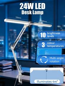 24W LED Desk Lamp With Dual Heads, Mechanical Arm, Clamp-On Installation, 3-Color Dimmable, USB Plug, Suitable For Study, Reading, Gaming, Eye Care In Desk, Library, Bedroom, Office, Lab, Sewing Room - Double-head Desk Lamp Clamp Installation - View 11