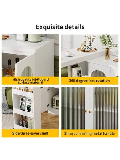 360° Rotating Bar Tafel (Main Body 120 40 97 Cm), Moderne Wit Dining Furniture, Multifunctional Storage Cabinet Glass Door view 5