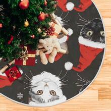 DChristmas Tree Skirt 36 Inch Xmas Tree Skirt Cat Black Xmas Christmas Tree Mat For Merry Christmas Party Christmas Tree Decoration Indoor Outdoor - Multicolor - View 2