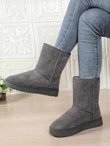 1 Pair Thick Plush Tall Boots, Thick Sole Versatile Women Slip-On Mid-Calf Boots - Grey - View 2