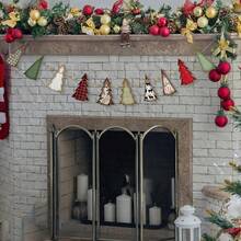 Christmas Tree Garland Wooden Tree Beads Garland Holiday Banner For Fireplace Mantel Wall Hanging Decor - Colorful - View 6