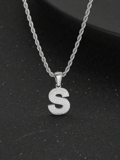 1件装时尚银色不锈钢字母吊坠项链，男女通用，适合生日、节日、派对等场合，珠宝配饰