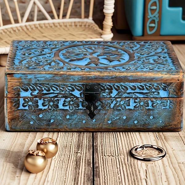 Caixa de lembranças requintada esculpida em árvore da vida de Paulownia feita à mão, caixa de armazenamento de joias, presentes exclusivos para homens e mulheres (técnica de tratamento de chama), adequada como presente de aniversário, presente de dia das mães, presente de noivado ou de inauguração de casa, e também pode ser usada