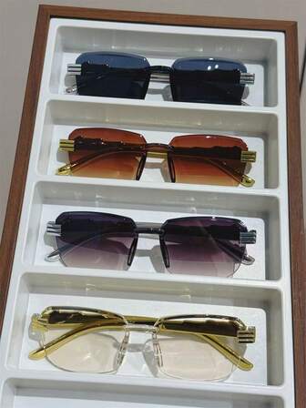 4 piezas gafas de moda sin marco cuadradas, informales, de playa, pesca, ciclismo, fiesta, vintage, unisex de moda