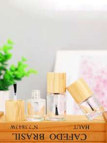 1 pieza Botella recargable de esmalte de uñas de 8ml con tapa de bambú, envase portátil para rellenar gel de esmalte de uñas - transparente - Ver 4