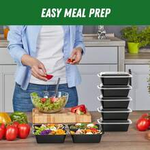 100-Piece (50 Pack) 32 Oz Meal Prep Containers  With Easy Open Lids, Sturdy And Leakproof , Microwave Freezer Dishwasher Suitable, To Go Take Out Plastic Food Storage Pans With Lids, Black - 黑色 - 查看 2