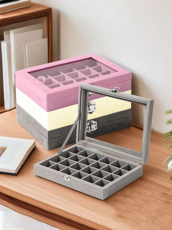 24-Compartment Large Capacity Jewelry Box, Premium Velvet Organizer For Earrings, Necklaces, Rings & Cosmetics, Elegant Storage Case