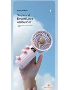 MEET SUN 1pc + 1200mAh Lithium Battery + Digital High-Speed Hand Fan + Phone Holder Base + Lanyard + 100 Wind Speeds + Handheld & Freestanding - Multicolor - View 5