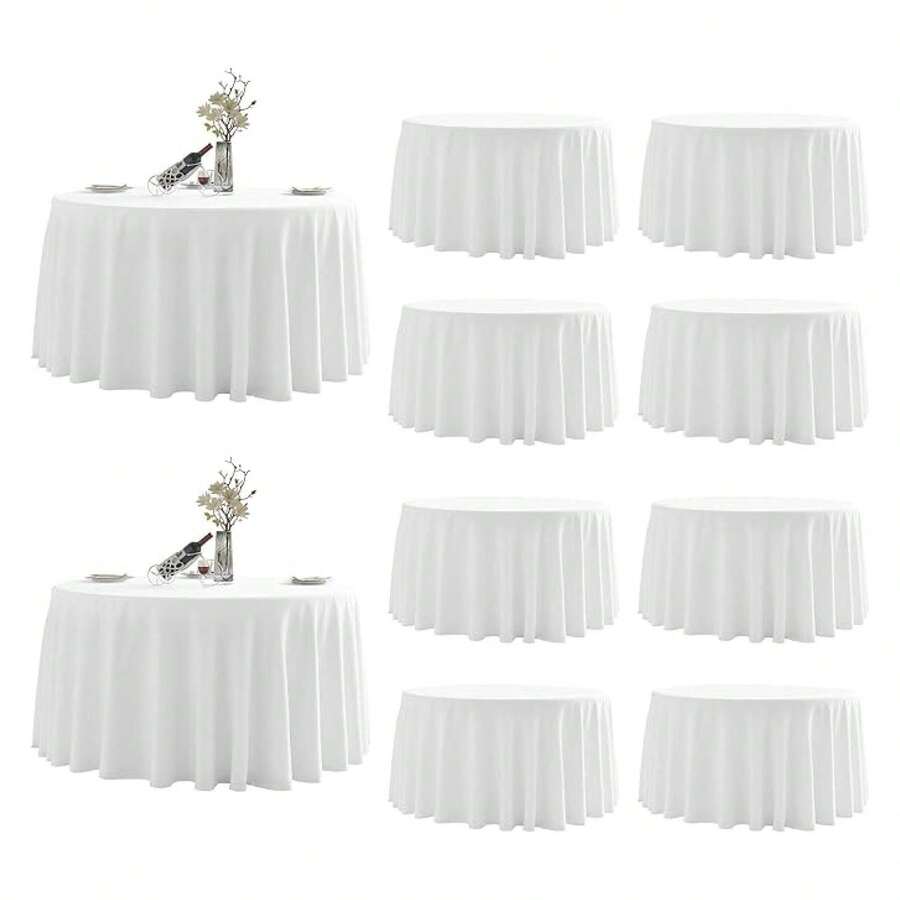 Round Tablecloth,10 Pack 120inch Stain And Wrinkle Resistant Polyester Table Cloth,Decorative Fabric Table Cover For Kitchen,Dinning,Party,Wedding RoundWhite - 多色754 - 查看 1