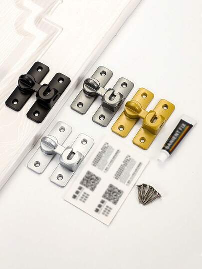 1pc Heavy Duty Aluminum Door Latch - No Power Sliding Barn Safety Lock, 90/180 Degree Opening, Solid Black Metal, No Need For Drilling Installation, Indoor Door Anti-Theft Buckle, Household Door Lock