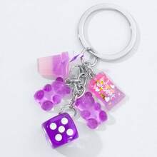 Boho 1pc Bear & Dice Charm Keychain Valentine's Day Valentines Gift Souvenir Car Accessories Bag Charm School Cute Goth Y2k Bag Accessories Lanyards With Id Holder Car Accessories Bag Charms Christmas - Purple - View 4