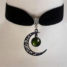 Rrdaily Gothic Moon Crystal Necklace Punk Style Moon Pendant Necklaces Vintage Black Crescent Necklace Dark Gothic Necklaces Costume Jewelry New Year Jewelry For Women{Inchcolor_nameinch:InchGreen1inch} - 綠色1 - 查看 3