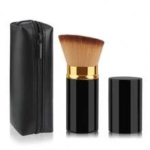 1/2 Pincel de maquillaje Kabuki retráctil portátil, adecuado para todo tipo de maquillaje facial y base de maquillaje líquida, aplicable para base de maquillaje líquida, en crema y en polvo, con mango de aluminio