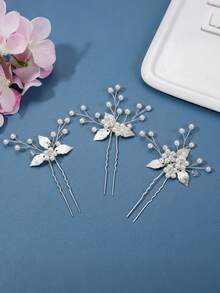 3pcs/Set Handmade Leaf Artificial Crystal Hair Clips Wedding Bridal Party Bridal Hairpin Hair Accessories - Multicolor - View 7