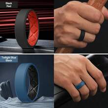 Egnaro Men's Silicone Rings, 7.5mm Wide 2.5mm Thick Rubber Bands For Him, Ergonomic Beveled Edge Two Tone Waterproof Workout Accessories{Inchcolor_nameinch:InchSETA4-Black/LightGrayinch,Inchsize_nameinch:InchBlack/Redinch} - SETA4-黑色/淺灰色 - 查看 5