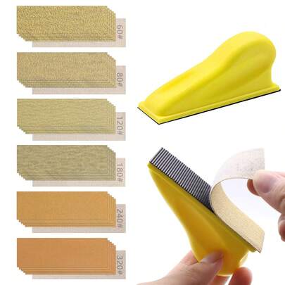 Micro Sander Kit, 3.5" X 1" Detail Hand Sander Crafting, Sandpaper Assortment Of 60 80 120 180 240 320 Grit Small Projects Crafts Wood Metal Polishing Tight Narrow Spaces (60pcs)