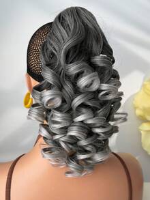 12-Inch Ombre Gray Wavy Synthetic Ponytail Hair Extensions, Heat Resistant Fiber Claw Clip-In Ponytail Hairpiece For Women Daily Use - Gray Ombre - View 8