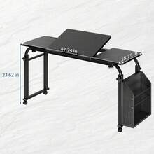 Mesa de sobrecama con ruedas, carro de computadora para portátil de 31.5 pulgadas/47.24 pulgadas, mesa sobre la mesa de cama, altura ajustable y longitud para uso en el hospital y el hogar - Negro 47,24 pulgadas - Ver 2