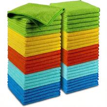 Microfiber Cleaning Cloth 50PK Premium Absorbent Towels For Cars SUVs Kitchen Windows And Home Use Ideal Dusting Rags For Smooth Surface Cleaning 12*12 Reusable Microfiber Wash Cloths For Everyday Household And Automotive Care - 黃色藍色綠色 - 查看 1