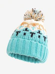 1 gorro de malha quente e versátil com blocos de cores e pompons coloridos, ideal para uso diário no outono/inverno, à prova de vento e quentinho, ótimo presente para homens. - Multicolorido - Ver 7
