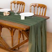 Socomi Camino de mesa de gasa verde de 120 pulgadas gasa de verano de color oliva estilo rústico bohemio para bodas fiestas bebés despedidas de soltera decoración de centro de mesa - VerdeOliva - Ver 2