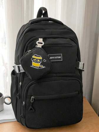 男士纯色常规背包，简约时尚，大容量，轻便，通勤，旅行，多层，多口袋背包，免费图片，中小型钱包，男女皆宜