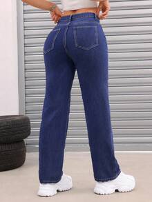 Women's Fashion Ripped Floral Print Straight Leg Wide Leg Jeans Casual Spring - Medium Wash - View 2
