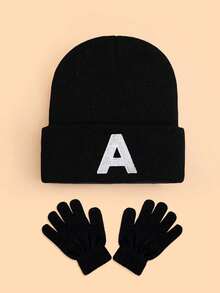 1 套儿童保暖礼品套装，包含刺绣针织帽和针织手套，柔软透气，26 个字母可定制，男孩女孩冬季保暖配饰套装，适合节日、生日、日常穿着、学校、户外 - 黑色 - 查看 31