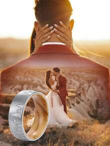 1pc 8mm-Wide Black Tungsten Steel Forest Mountain Ring Men's Wedding Band Exquisite Men's Accessory Jewelry Ornament For Daily Wear For Banquet Party Holiday Birthday Anniversary Gift