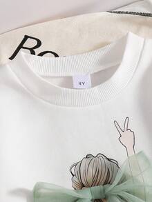 幼儿卡通图案保暖圆领卫衣和梭织裤套装 - 綠色 - 查看 3