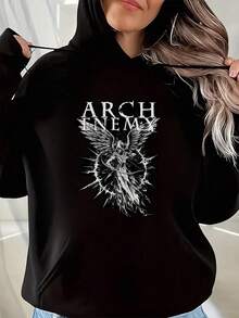 Arch Enemy Engelsflügel Design Artwork Rundhals Kurzarm Kapuzenpullover Damen und Herren gemusterter Sweatshirt - Schwarz - Übersicht 1