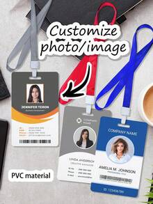 1 Personalized Custom Photo ID Badge Pendant, Work ID/Conference Badge/Business Style, ID Badge With Lanyard, PVC Portrait ID, Simply Upload A Photo To Customize, A Gift For Friends And Girlfriends, A Unique Work ID With Your Logo, Photo, And Name, Comes With A Clip, Personalized Vertical Double-Sided Photo ID Badge - Nhiều màu - Xem 9
