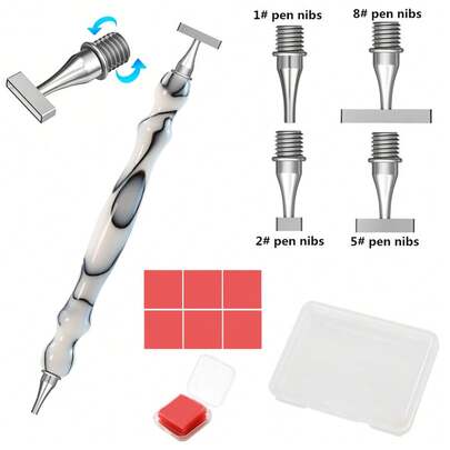 Narzędzie do malowania diamentowego, długopis z żywicy, wielofunkcyjny długopis ze stali nierdzewnej z cienkimi główkami, z klejem glinianym i woskiem, do zdobienia paznokci i malowania diamentowego