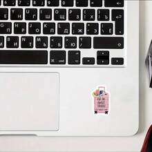 旅行主题贴纸，“问我关于旅行的事”卡通行李箱和笔记本电脑贴纸，防水防晒，不对称设计，14种以上形状，耐用可重复使用 - 彩色 - 查看 2