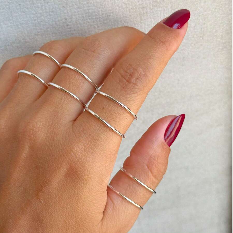 925 Silver Ring, Round Wire, Smooth Double, Adjustable, Sophisticated, 18k Gold, Women's Adjustable Size - Bạc - Xem 1