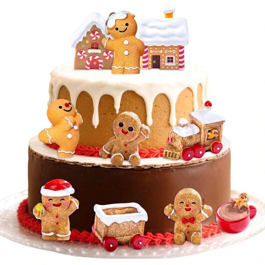 ROARING GOOD TIME RGT 10 PCs Christmas Gingerbread Man Miniature Ornament Kits For DIY Tiny Christmas Figurines Gingerbread Centerpiece Table Decoration For Village Home Gift Craft - Multicolor - View 1
