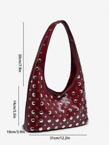 1pc Women's Retro Punk Crescent Moon Shaped Faux Leather Shoulder Bag, Large Capacity, Suitable For Outings, Parties, And Daily Wear , Goth , Punk - Burgundy - View 6