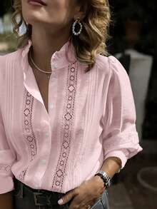 Fall Clothes For Women. Fashionable Lace Patchwork And Street Casual Lapel Solid Color Long-Sleeved Women's Shirt, The Most Favored Beautiful And Elegant Women's Shirt When Going Out, Suitable For Home, Daily Life, Work And Dates In Spring And Autumn - Hồng - Xem 1