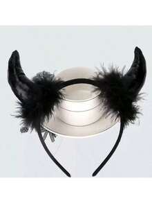 哥特风可拆卸黑色羚羊恶魔角头箍 | 女巫女王美学动物元素配饰，万圣节和圣诞节成人角色扮演必备道具，女士万圣节服装配饰，女士圣诞节服装 - 款式隨機 - 查看 8