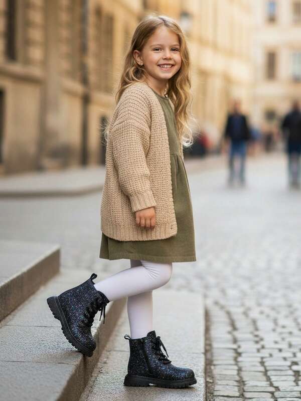 1 par de botas infantis novas de cano curto com zíper lateral de PU rosa brilhante e sola grossa, design clássico de bico redondo, fofas e modernas, macias e confortáveis, adequadas para meninas de 2 a 15 anos, estudantes do ensino fundamental, todas as estações, feriados, festas, viagens e férias