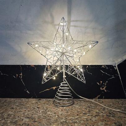 Light Up Christmas Tree Topper Metal Five-Pointed Star Tree Topper With LED Lights Christmas Tree Decor For Home Holiday Party
