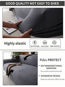 1pc Classic Solid Color Sofa Cover, High Elasticity, Dust-Proof And Dirt-Resistant, Machine/Hand Washable Furniture Protector, Suitable For All Seasons, Fits 3/4-Seater Sofa (Multiple Sizes Available) - Dark Grey - View 4